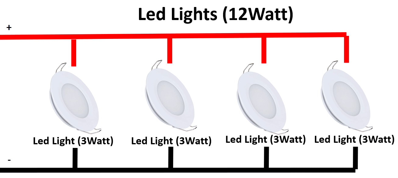 connettere più faretti LED in parallelo schema diagramma elettrico