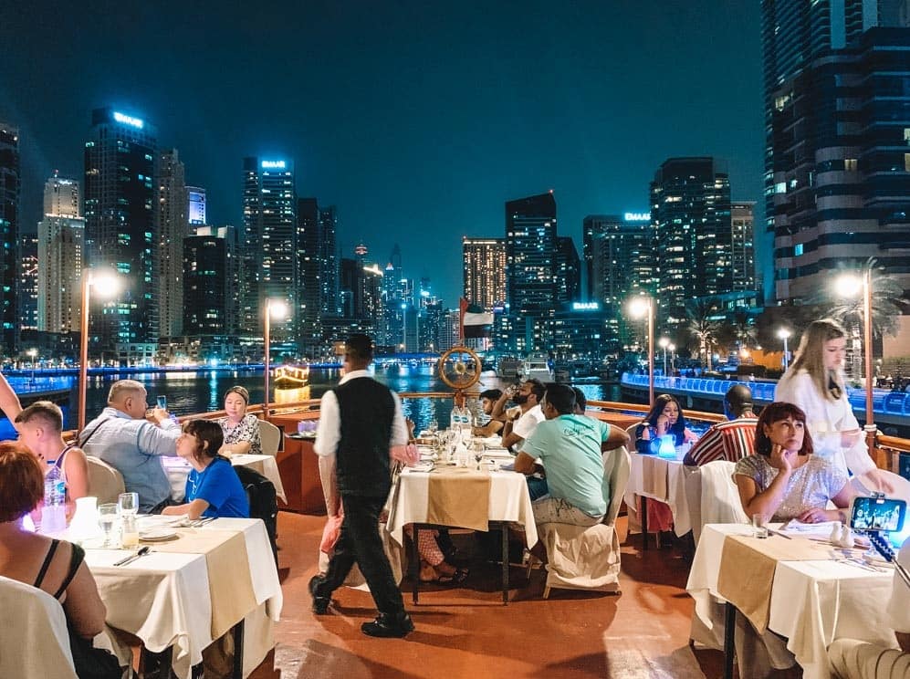 Dubai dshow cruise - tables and restaurant at marina dubai 